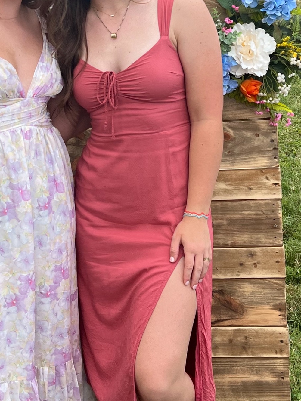 Abercrombie & Fitch Dusty Rose Ruched Slip Dress with Side Slit